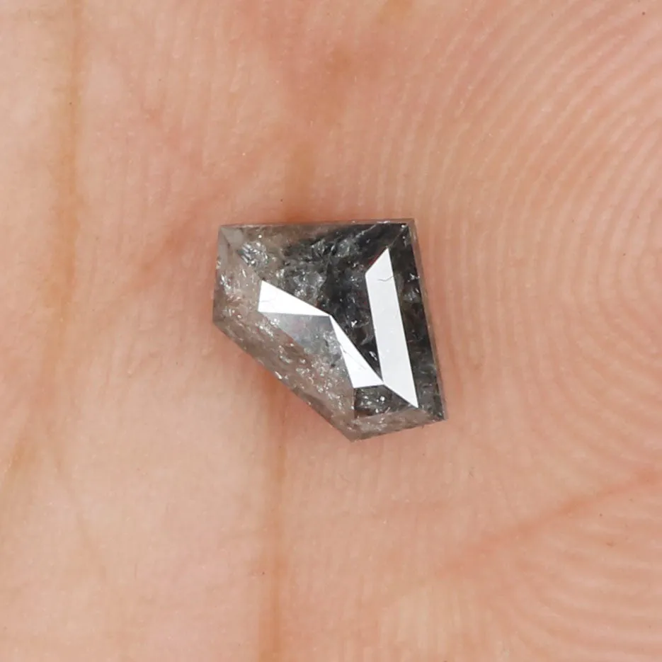 0.75 Ct Natural Loose Shield Shape Diamond Salt And Pepper Shield Cut Diamond 5.30 MM Black Gray Color Shield Shape Rose Cut Dia