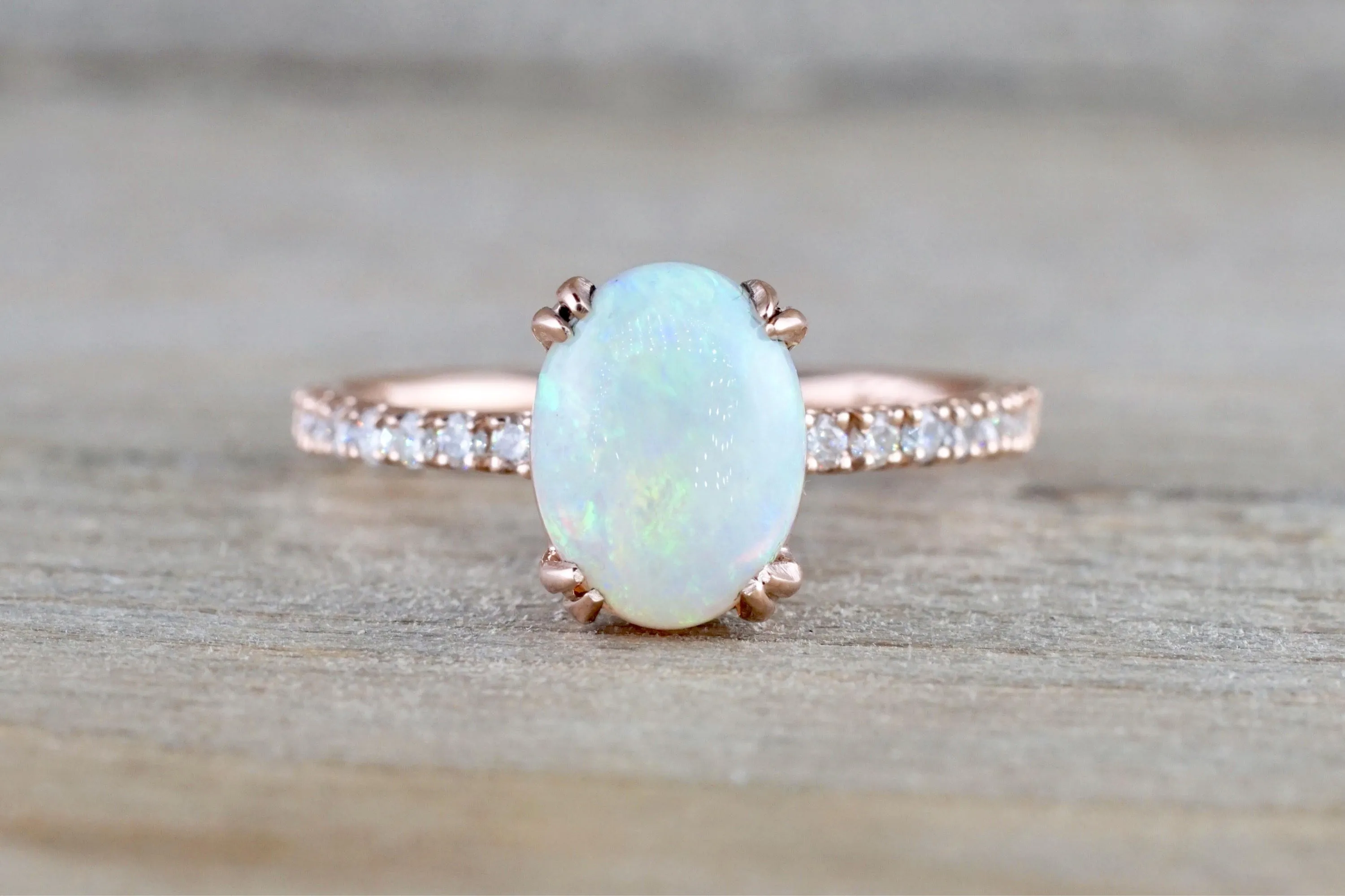 14k Gold Oval Fire Opal Diamond Ring