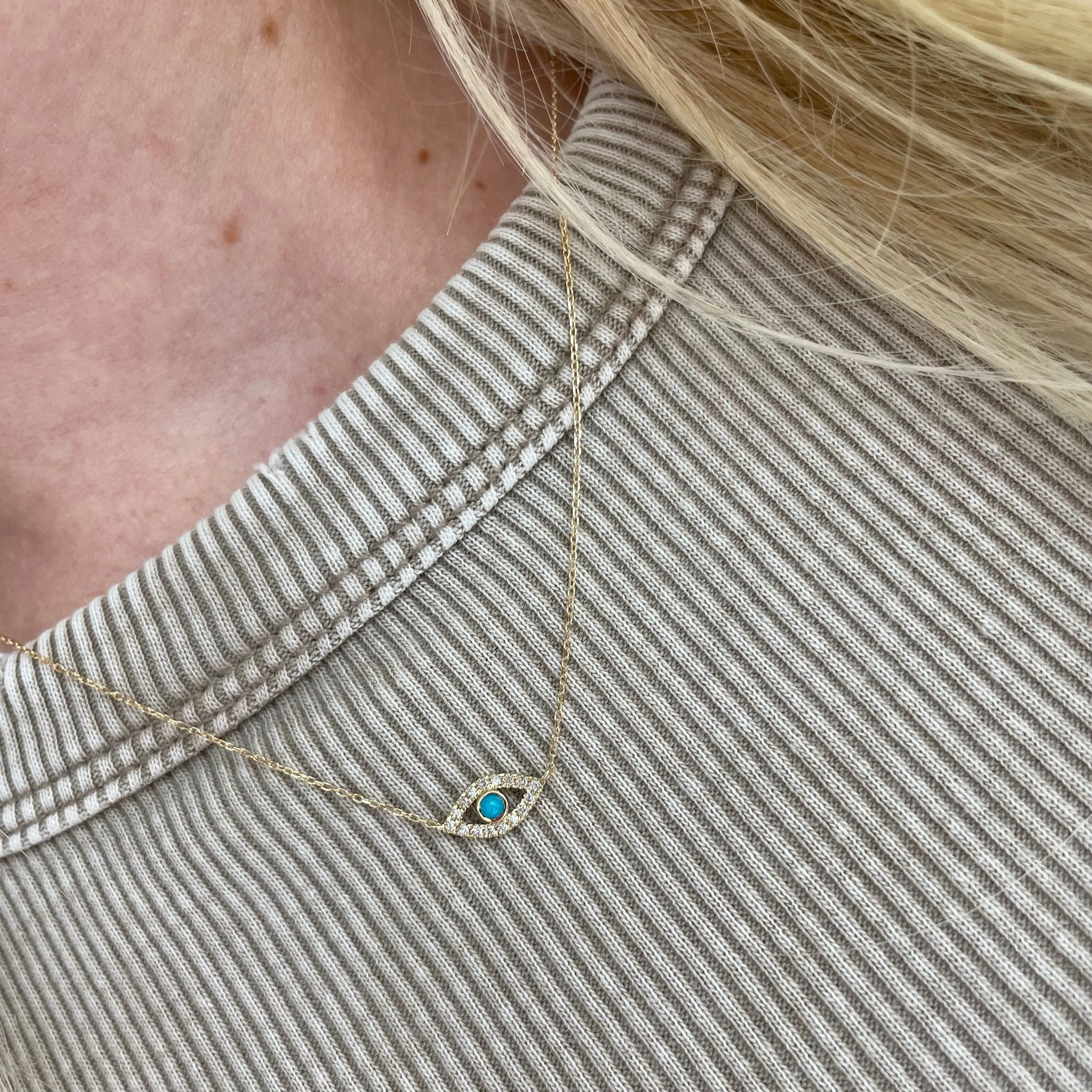 14K Gold Turquoise Evil Eye Necklace