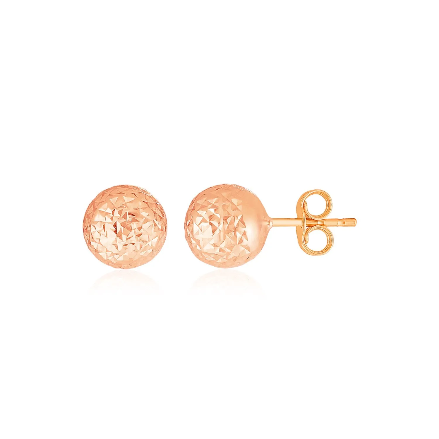 14k Rose Gold Ball Earrings with Crystal Cut Texture-rx83065