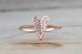 14k Rose Gold Diamond Micro Pave Heart Anniversary Promise Love Ring Band Fashion