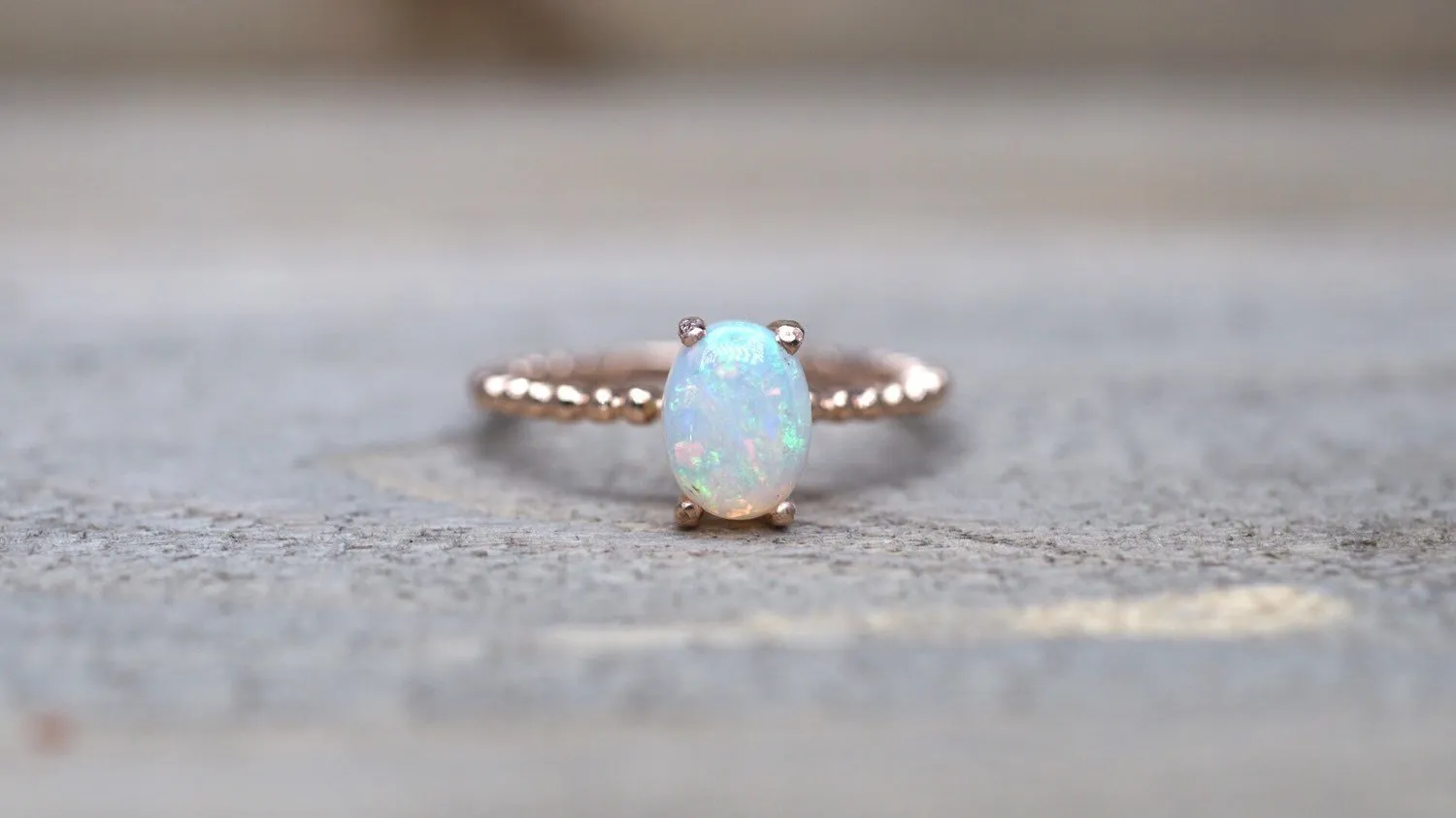 14k Rose Gold Fire Opal Oval Ring Bead