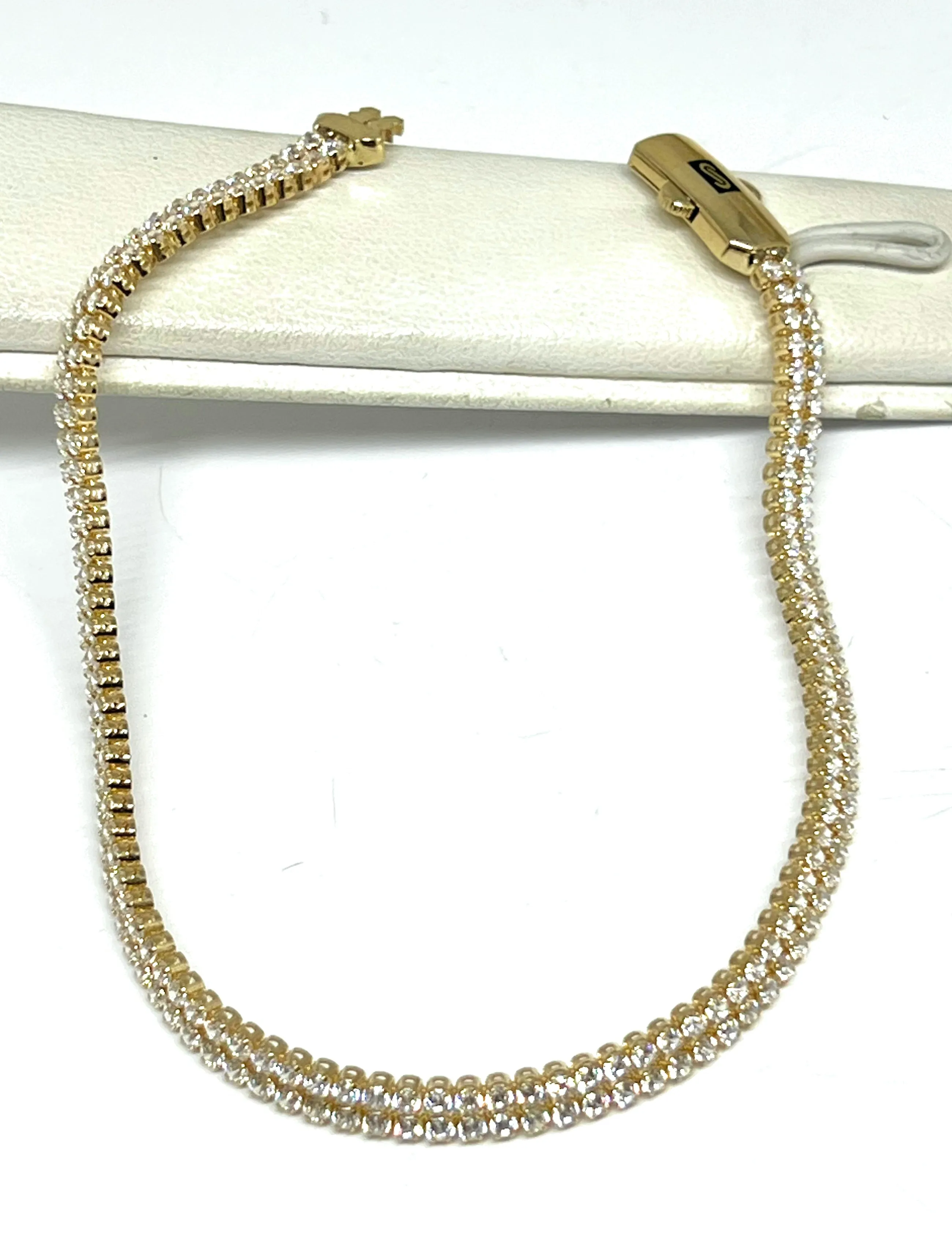 14k Solid Gold Double Tennis CZ Brracelet 7.5-8 inch 4.2mm