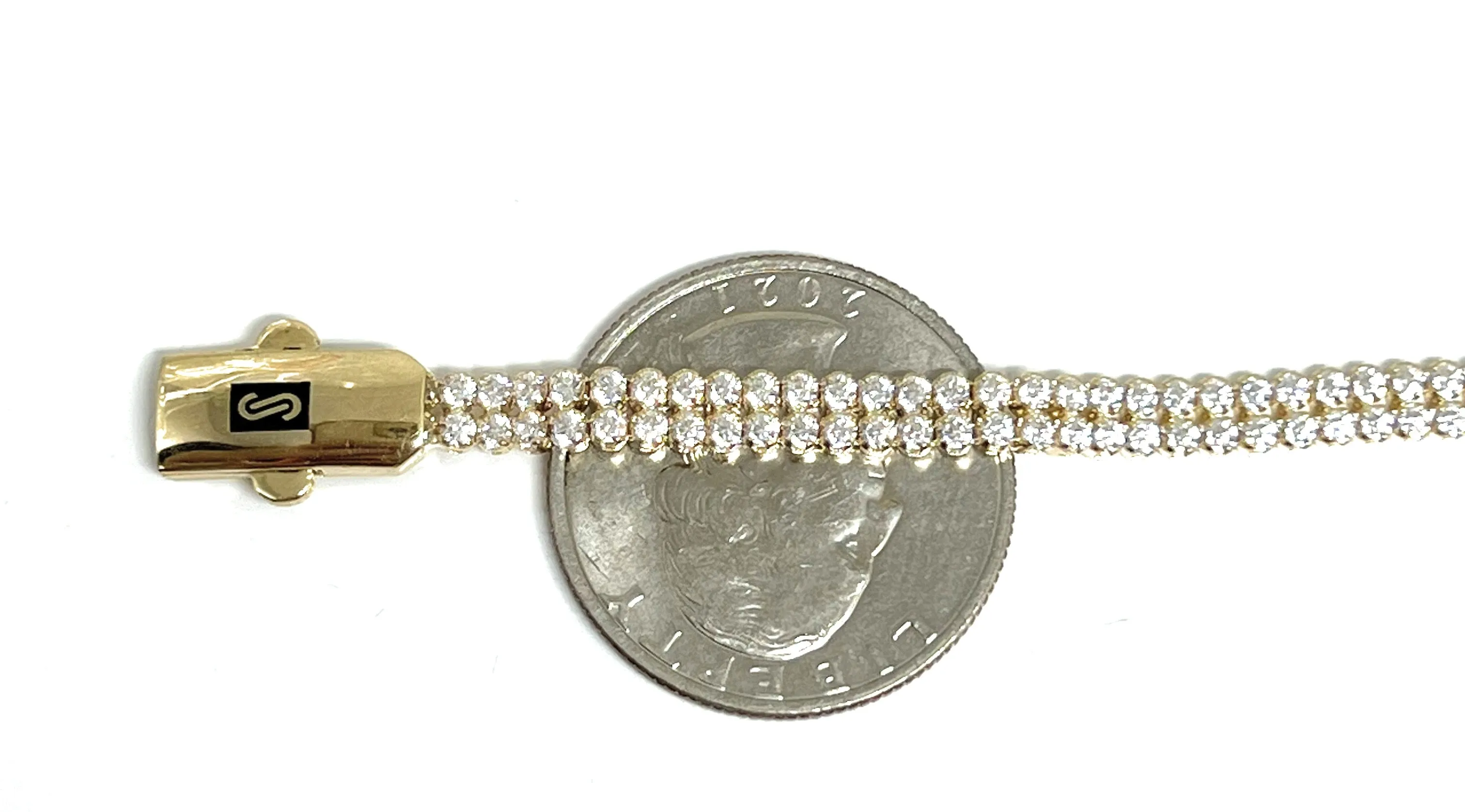 14k Solid Gold Double Tennis CZ Brracelet 7.5-8 inch 4.2mm