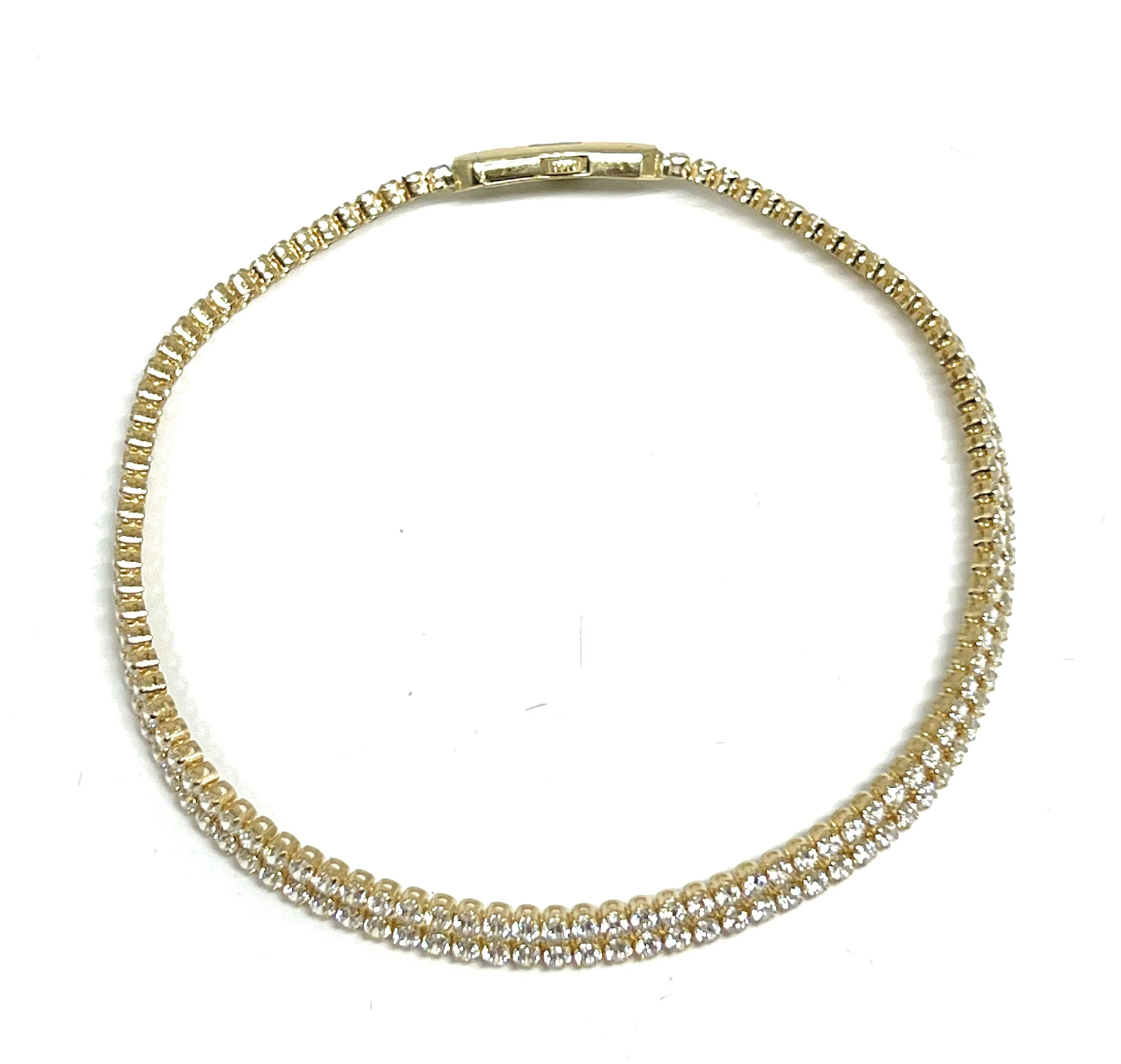 14k Solid Gold Double Tennis CZ Brracelet 7.5-8 inch 4.2mm