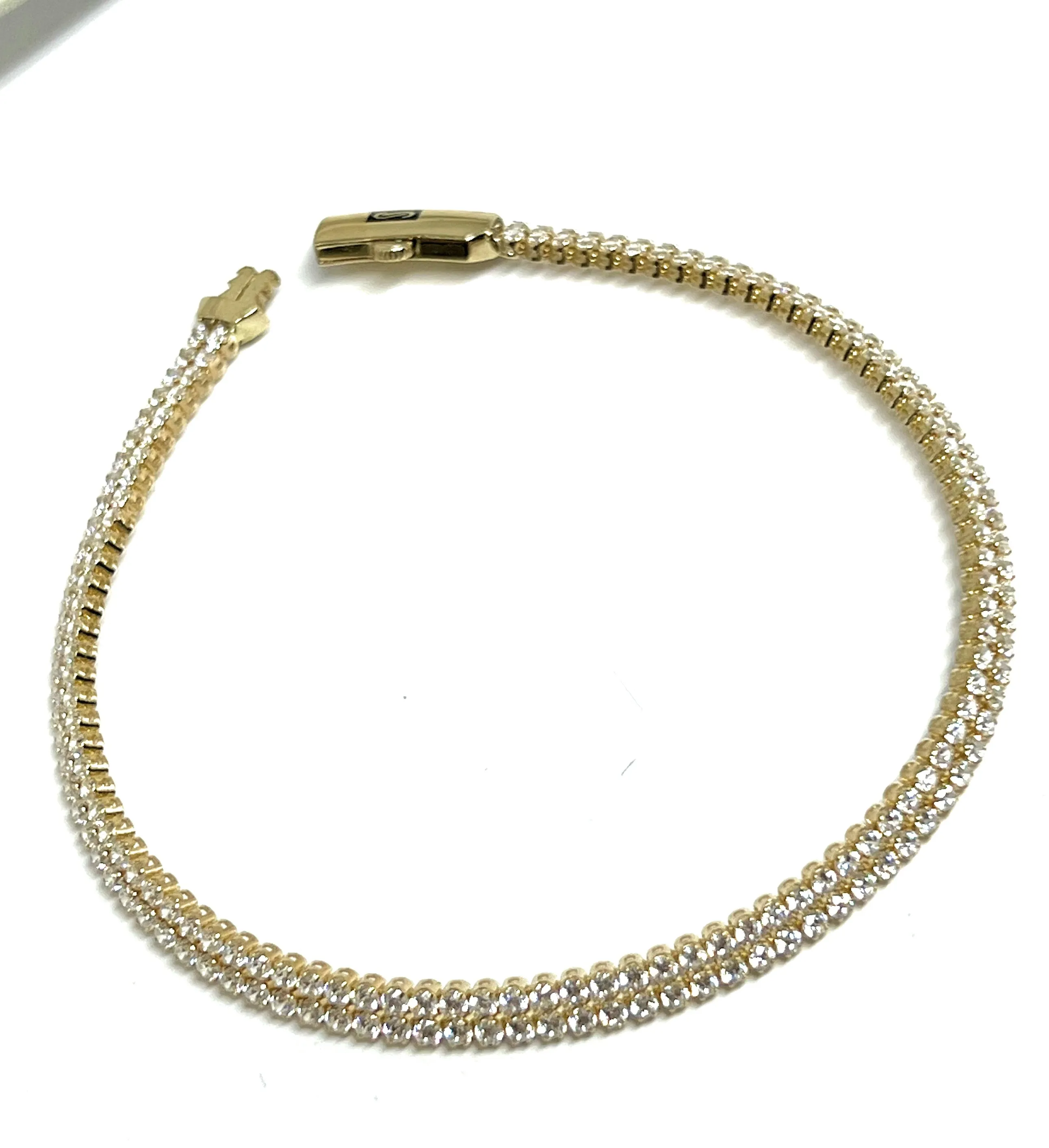 14k Solid Gold Double Tennis CZ Brracelet 7.5-8 inch 4.2mm