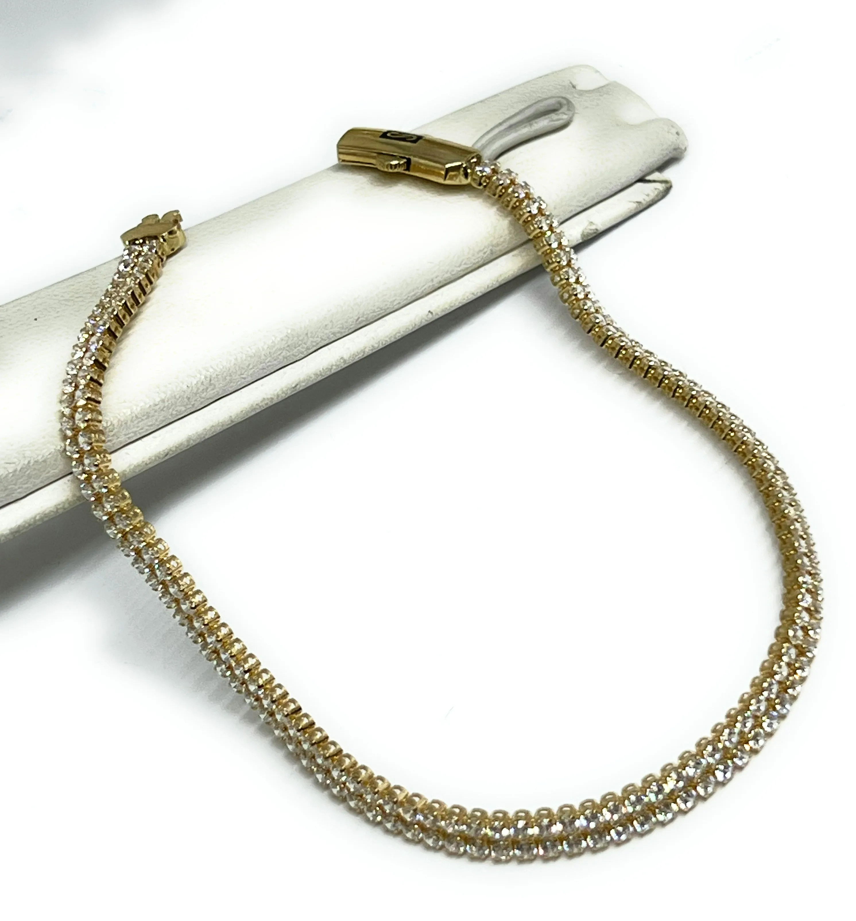 14k Solid Gold Double Tennis CZ Brracelet 7.5-8 inch 4.2mm