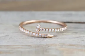 14k Solid Rose Gold Diamond Nail Fashion Ring Band Dainty Stackable Stacking