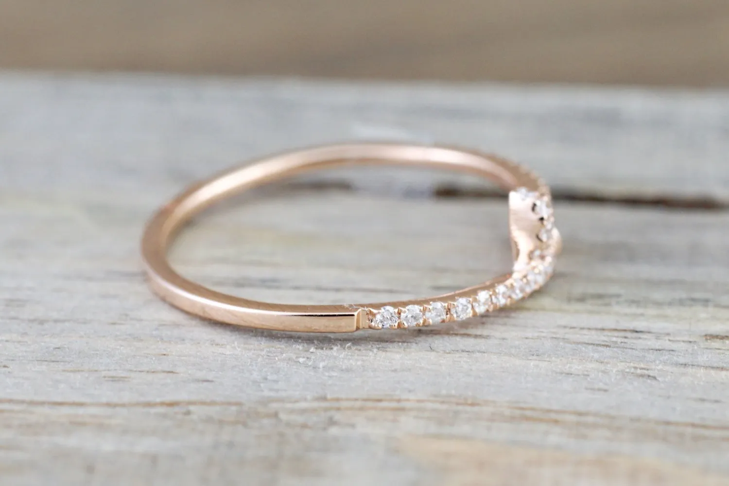 14k Solid Rose Gold Diamond Nail Fashion Ring Band Dainty Stackable Stacking