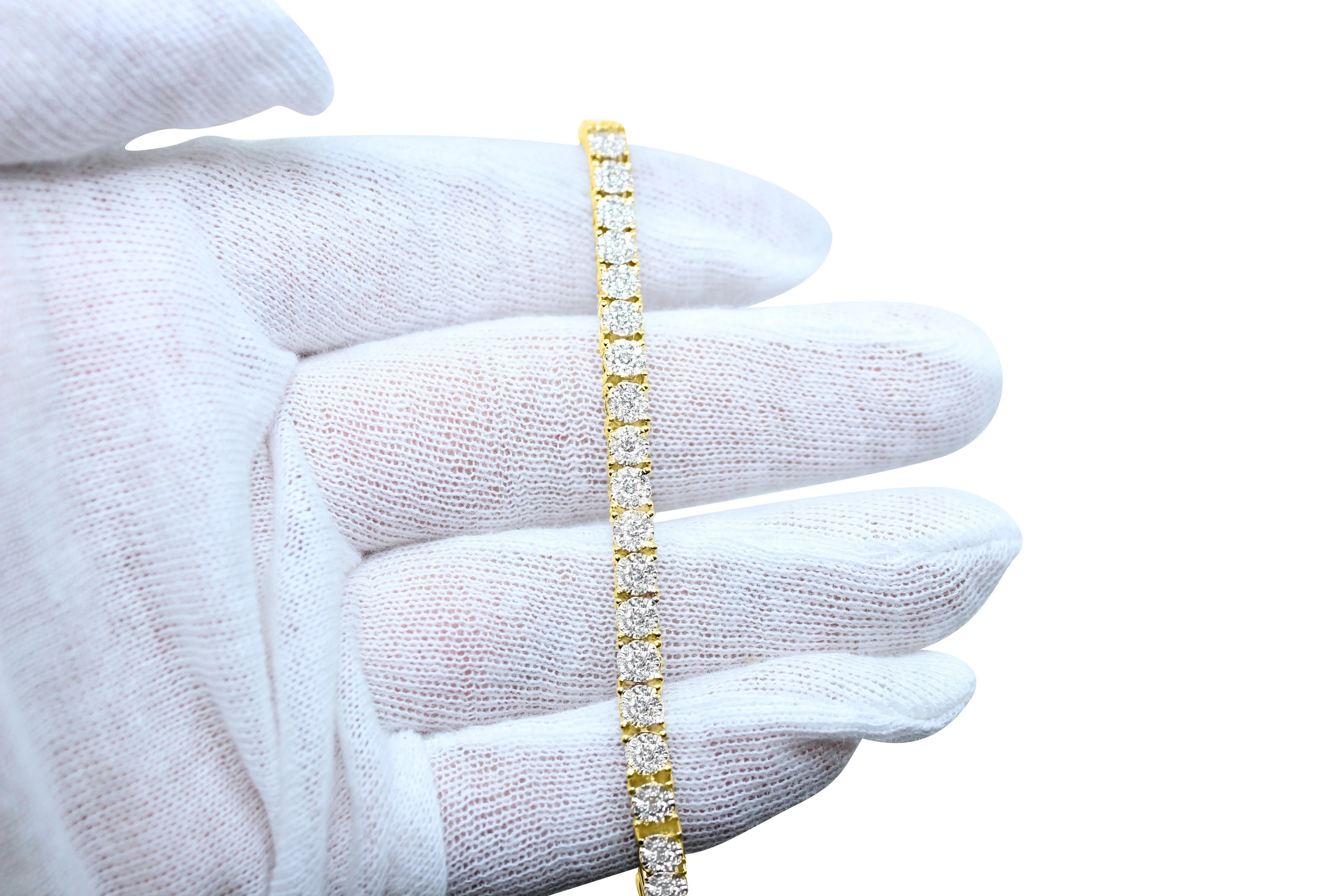 14K Yellow Gold 2.98 Carats Diamond Cluster Tennis Bracelet