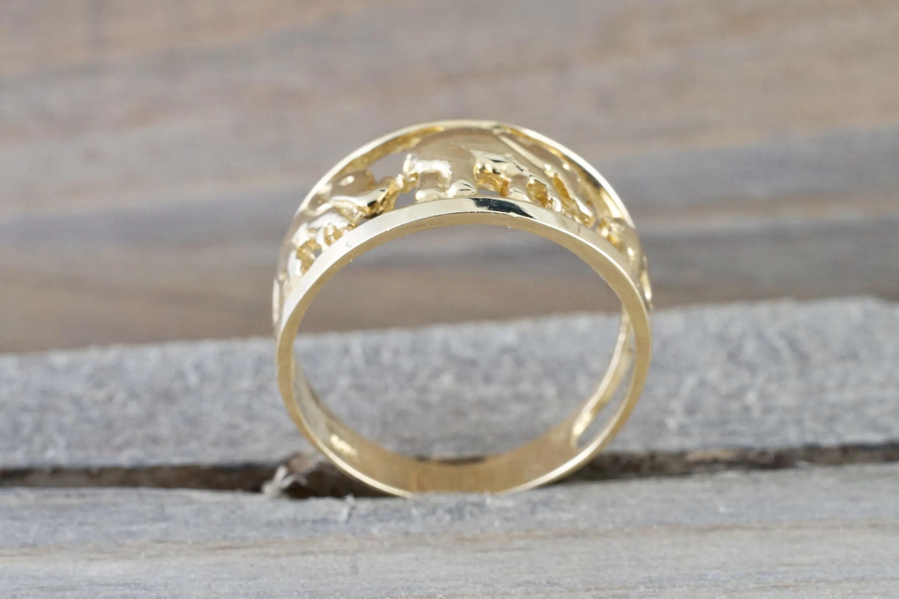 14k Yellow Gold Elephant Lucky Open Anniversary Promise Fashion Ring Band