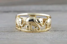 14k Yellow Gold Elephant Lucky Open Anniversary Promise Fashion Ring Band