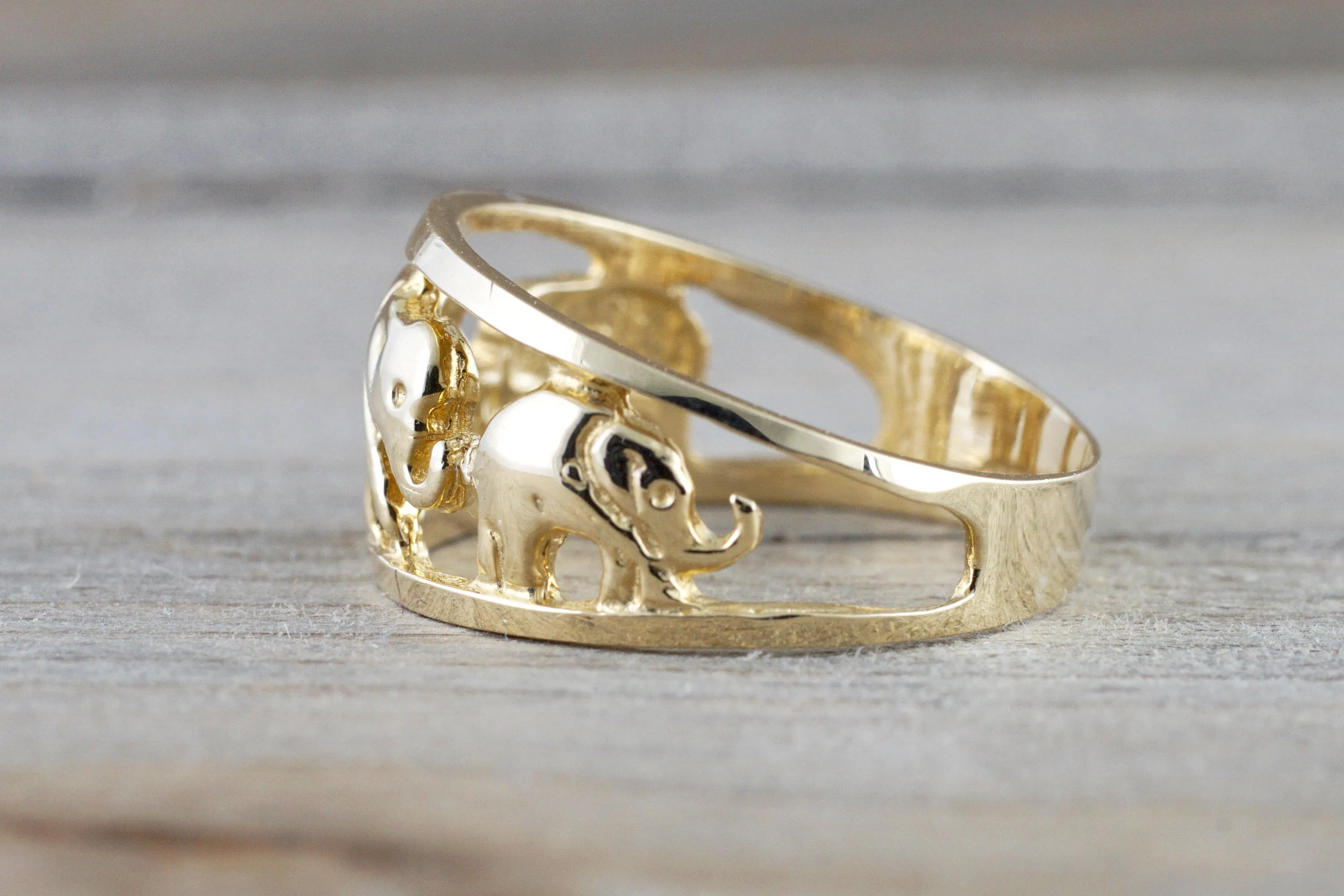 14k Yellow Gold Elephant Lucky Open Anniversary Promise Fashion Ring Band