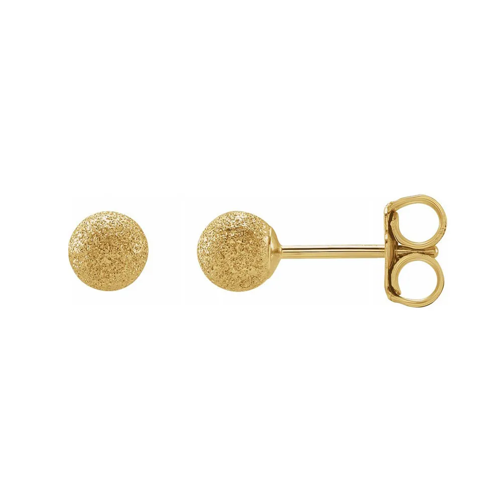 14K Yellow Gold Stardust Hollow Ball Stud Earrings, 4mm or 6mm