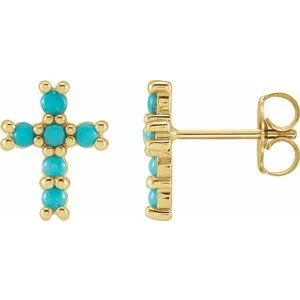 14K Yellow Turquoise Cross Earrings Yellow R42428