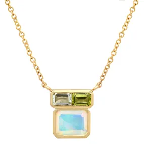 14K YG Opal, Aquamarine and Peridot Mosaic Necklace