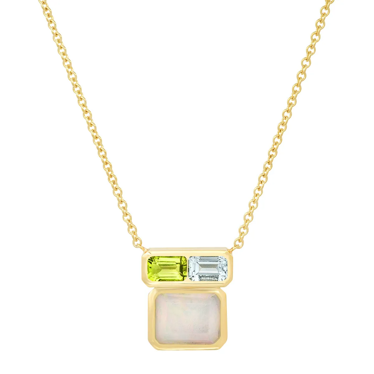 14K YG Opal, Peridot and Aquamarine Mosaic Necklace