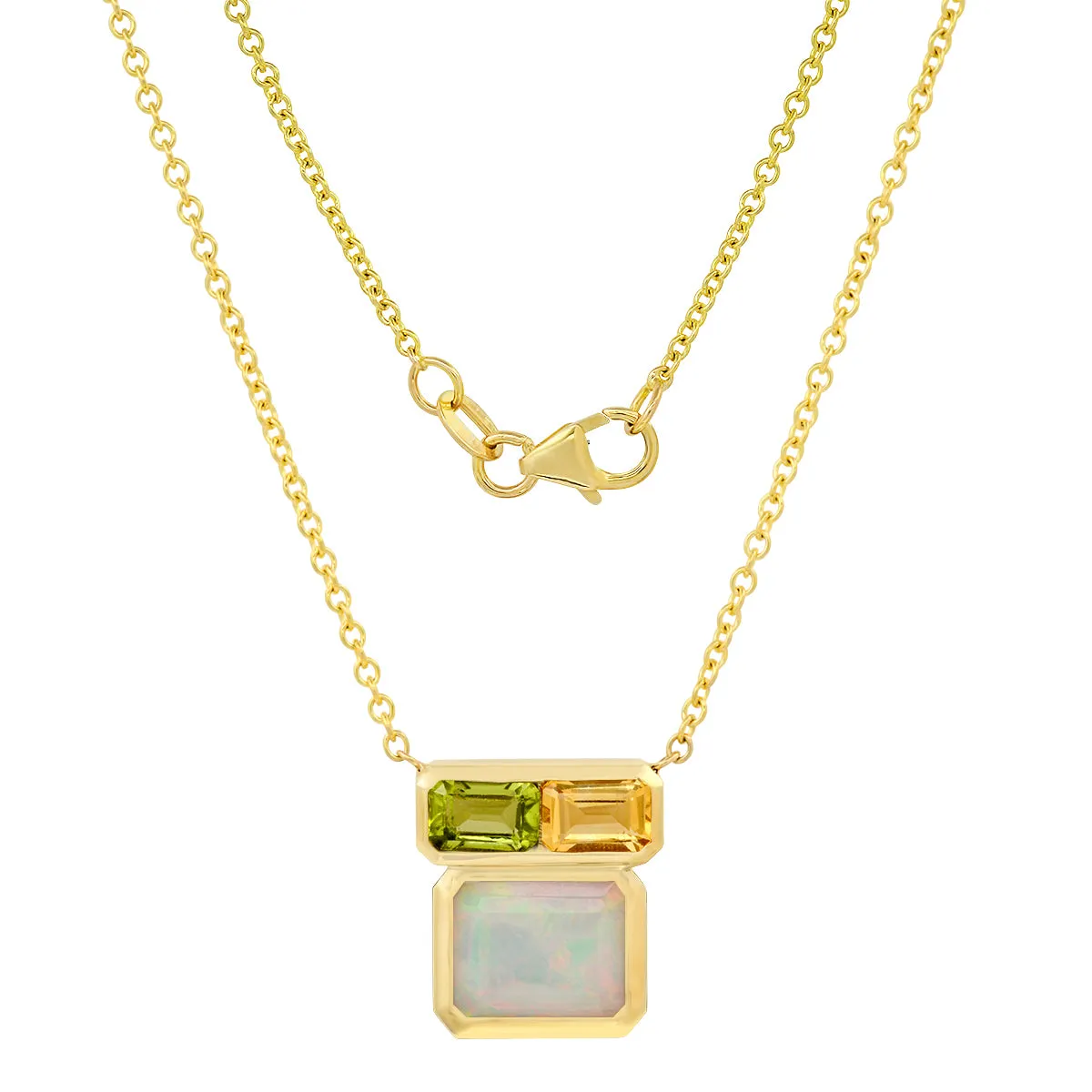 14K YG Opal, Peridot and Citrine Mosaic Necklace