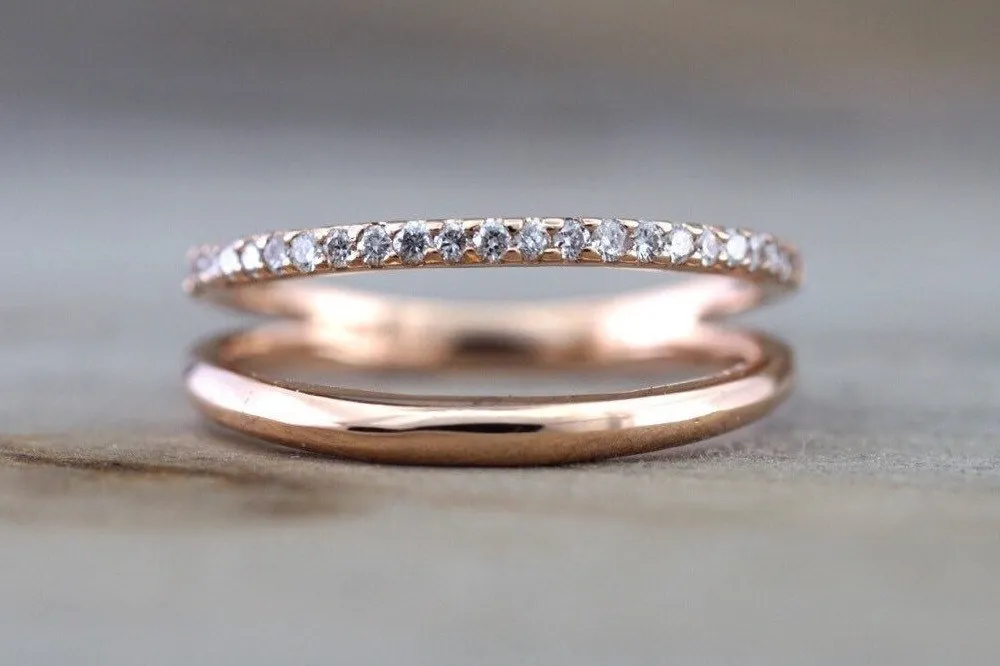 14kt Rose Gold Diamond Double Row Fashion Fun Love Space Gap Ring Band Stacking Stackable Stack Dainty