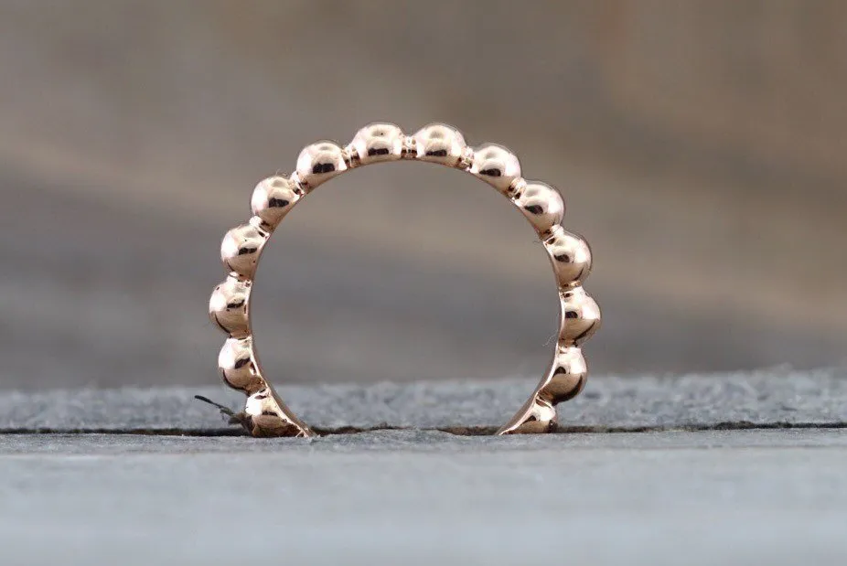 14kt Solid Rose Gold 3mm Bead Ball Stackable Ring Band Wedding Engagement Eternity Infinity Love Promise