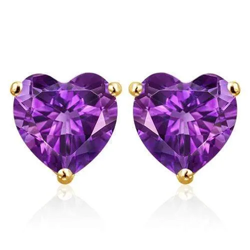 1.51 CT AMETHYST 10KT SOLID GOLD HEART SHAPE EARRINGS STUD