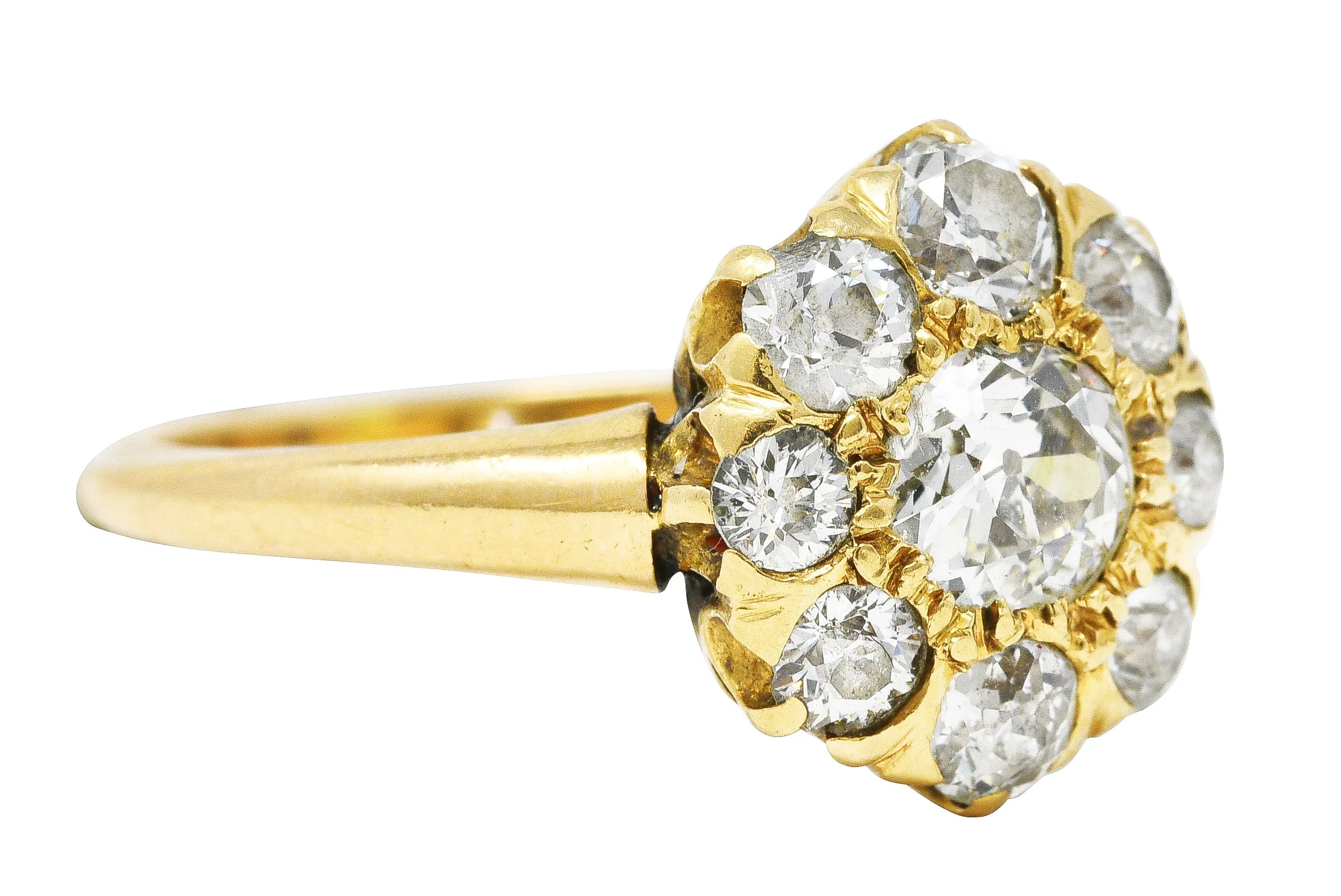 1880's Victorian Antique 1.50 CTW Old Mine Diamond 14 Karat Yellow Gold Cluster Ring