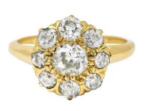 1880's Victorian Antique 1.50 CTW Old Mine Diamond 14 Karat Yellow Gold Cluster Ring