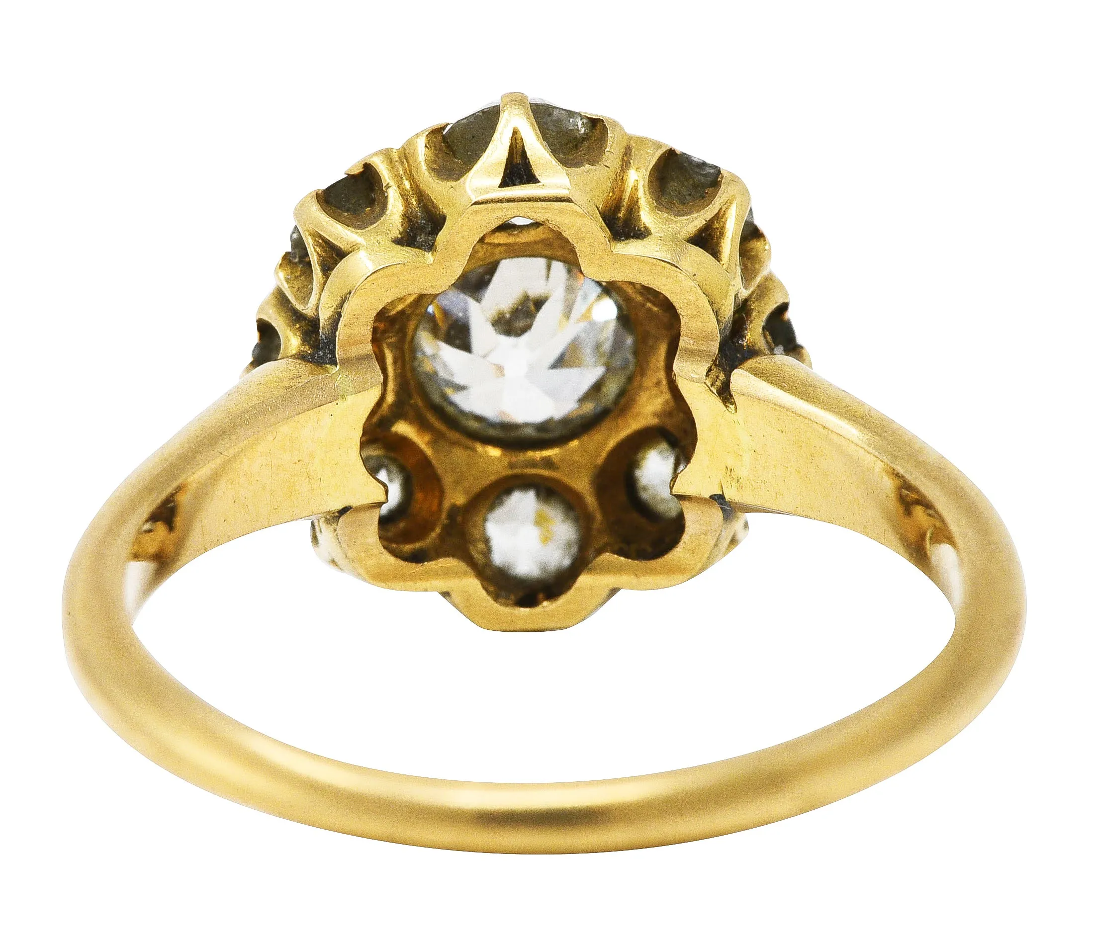 1880's Victorian Antique 1.50 CTW Old Mine Diamond 14 Karat Yellow Gold Cluster Ring