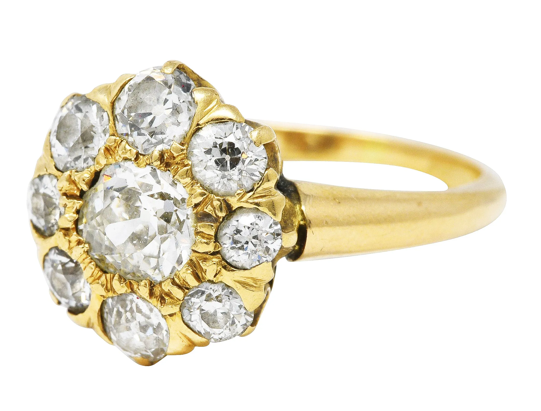 1880's Victorian Antique 1.50 CTW Old Mine Diamond 14 Karat Yellow Gold Cluster Ring