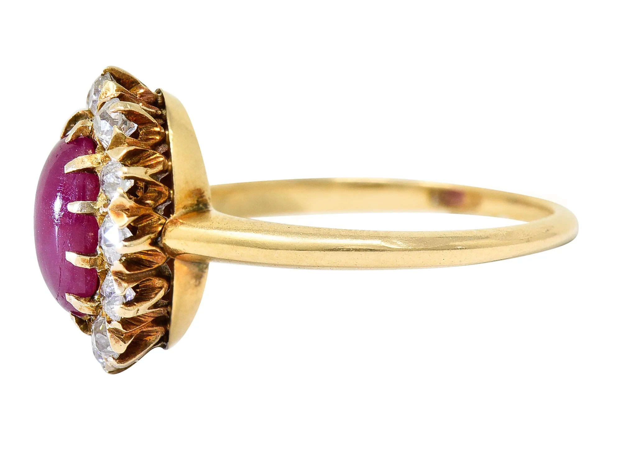 1890's Victorian 2.00 CTW Star Ruby Diamond 18 Karat Yellow Gold Cluster Ring