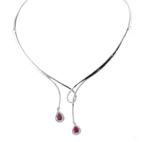 18K Diamond and Ruby Choker Necklace With Round Cut Diamonds 2.54CT