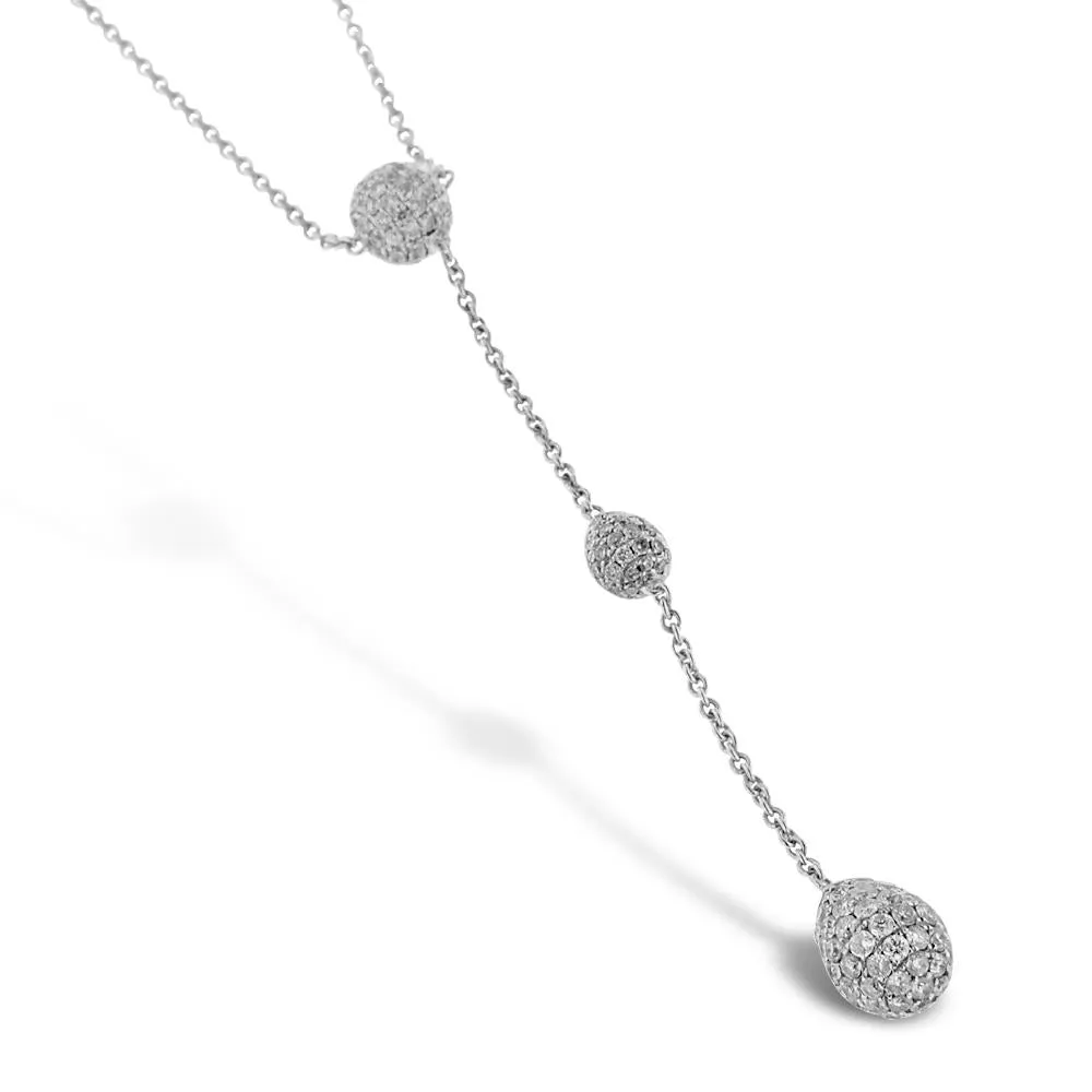 18K White Gold Diamond Ball Necklace With Round Cut Diamonds 2.59CT