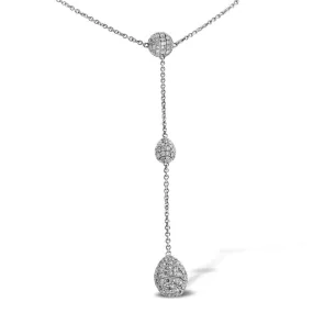 18K White Gold Diamond Ball Necklace With Round Cut Diamonds 2.59CT