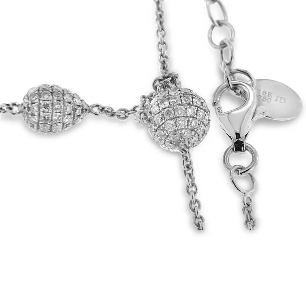 18K White Gold Diamond Ball Necklace With Round Cut Diamonds 2.59CT