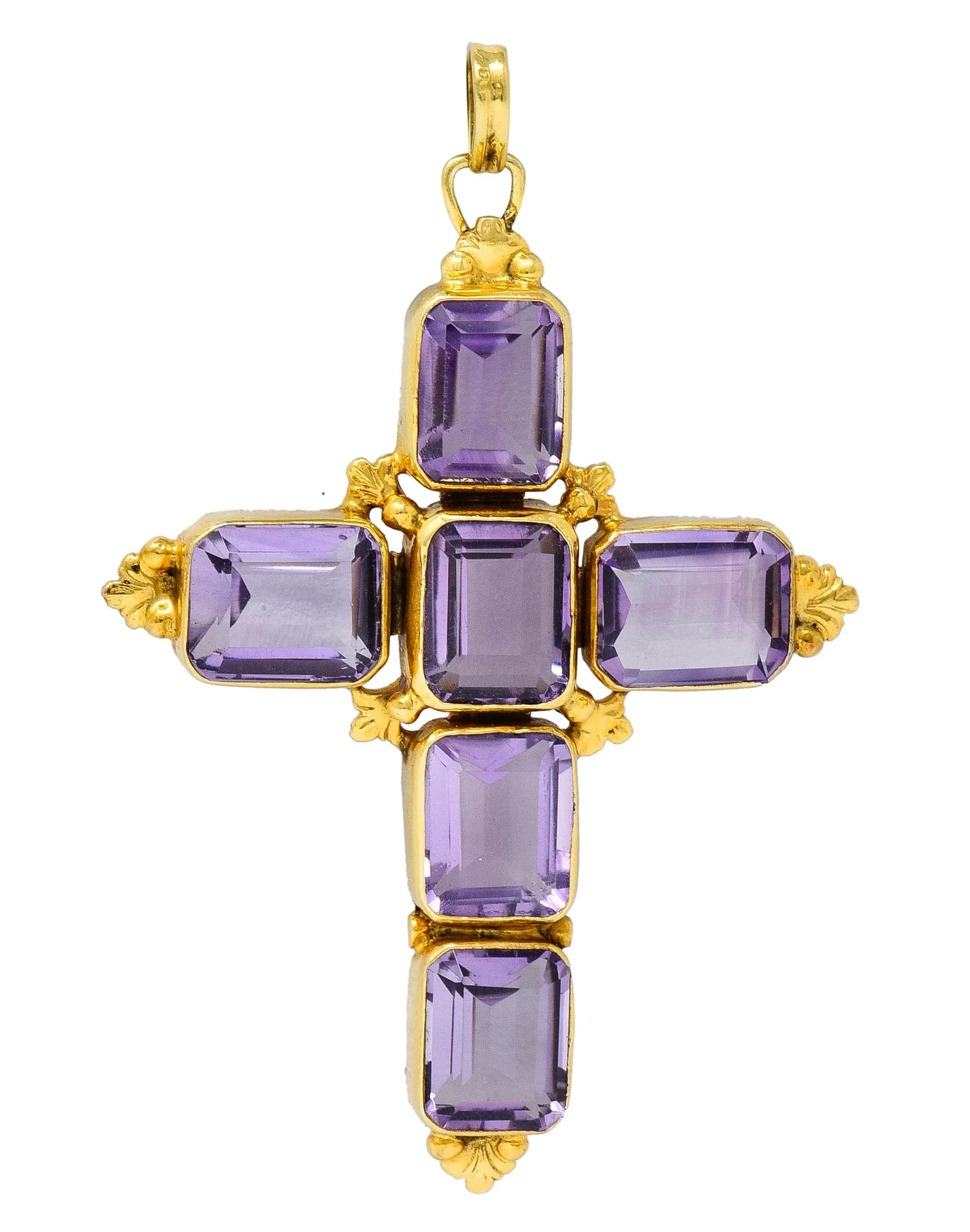 1900 Victorian Amethyst 14 Karat Gold Cross Pendant