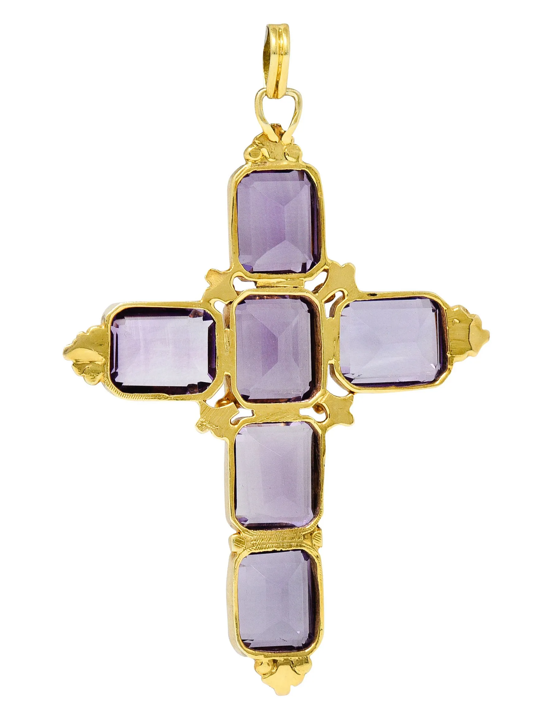 1900 Victorian Amethyst 14 Karat Gold Cross Pendant