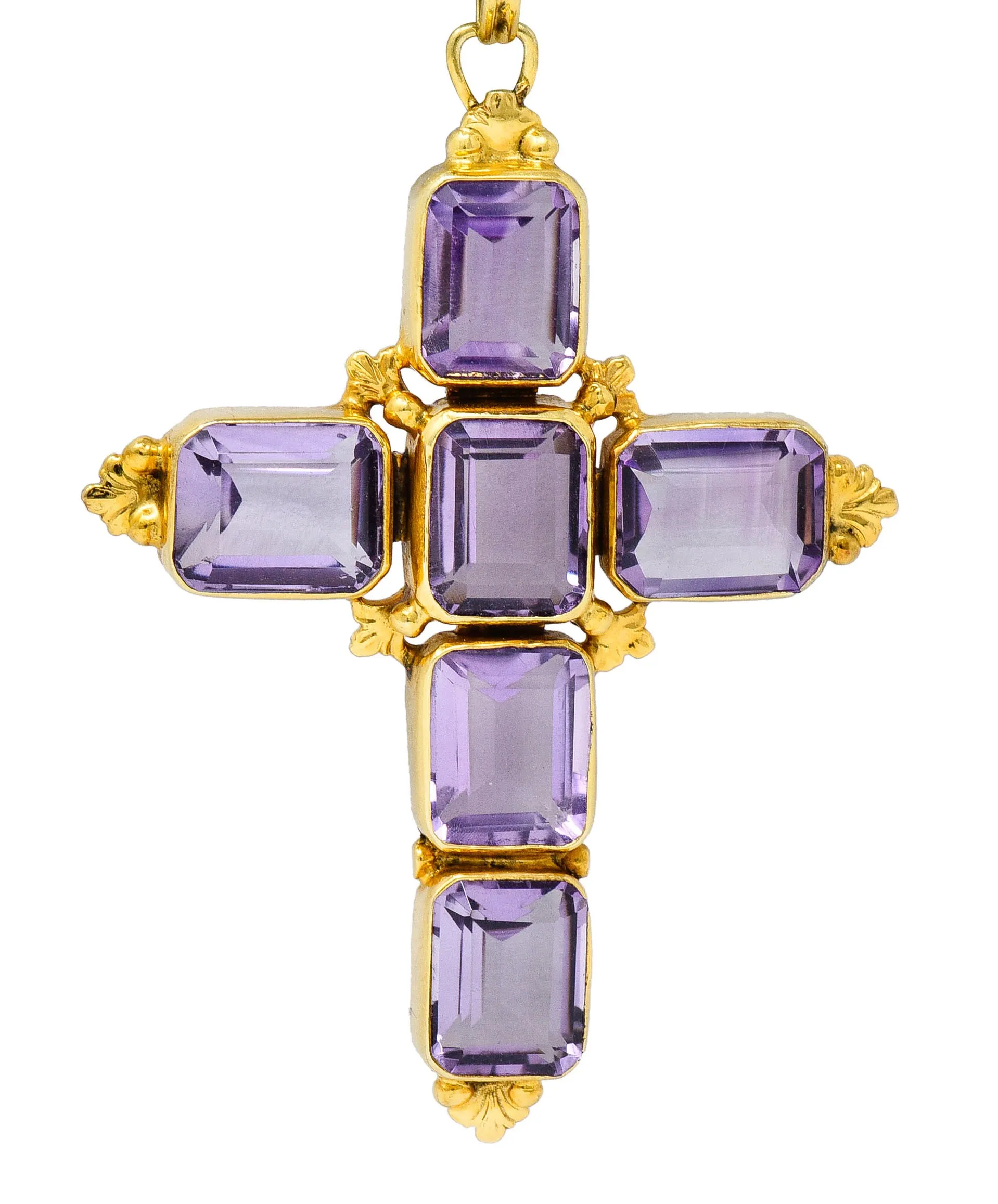 1900 Victorian Amethyst 14 Karat Gold Cross Pendant