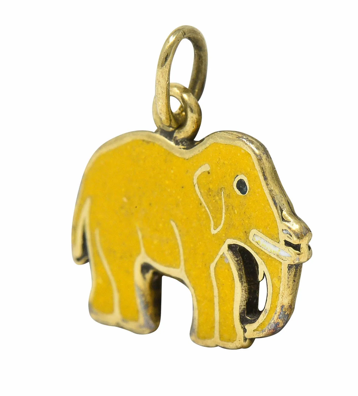 1920's Art Deco Yellow Enamel 14 Karat Gold Elephant Charm