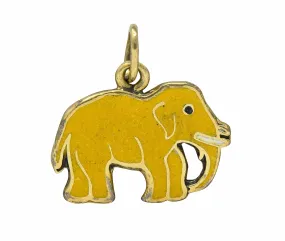 1920's Art Deco Yellow Enamel 14 Karat Gold Elephant Charm