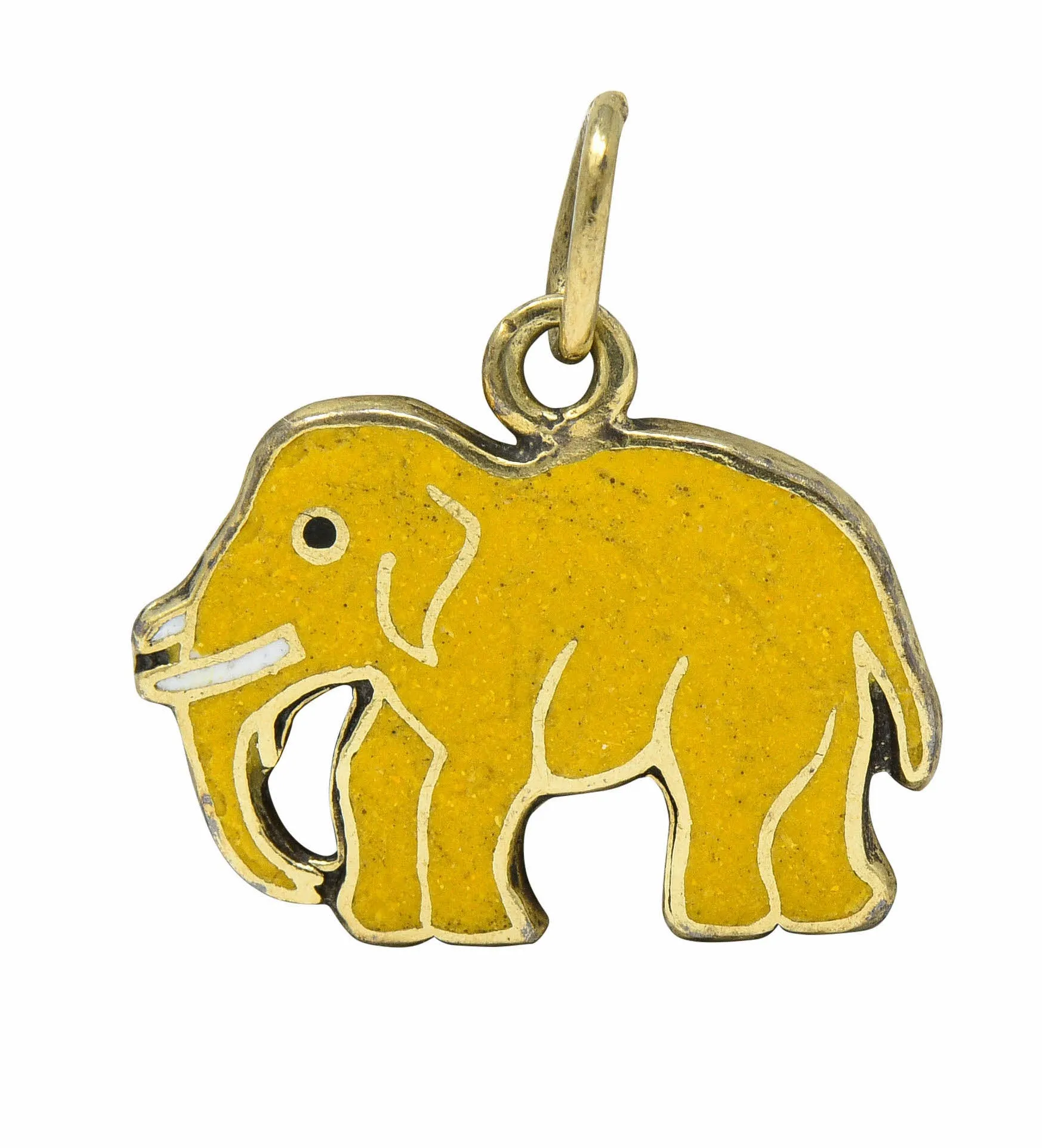 1920's Art Deco Yellow Enamel 14 Karat Gold Elephant Charm