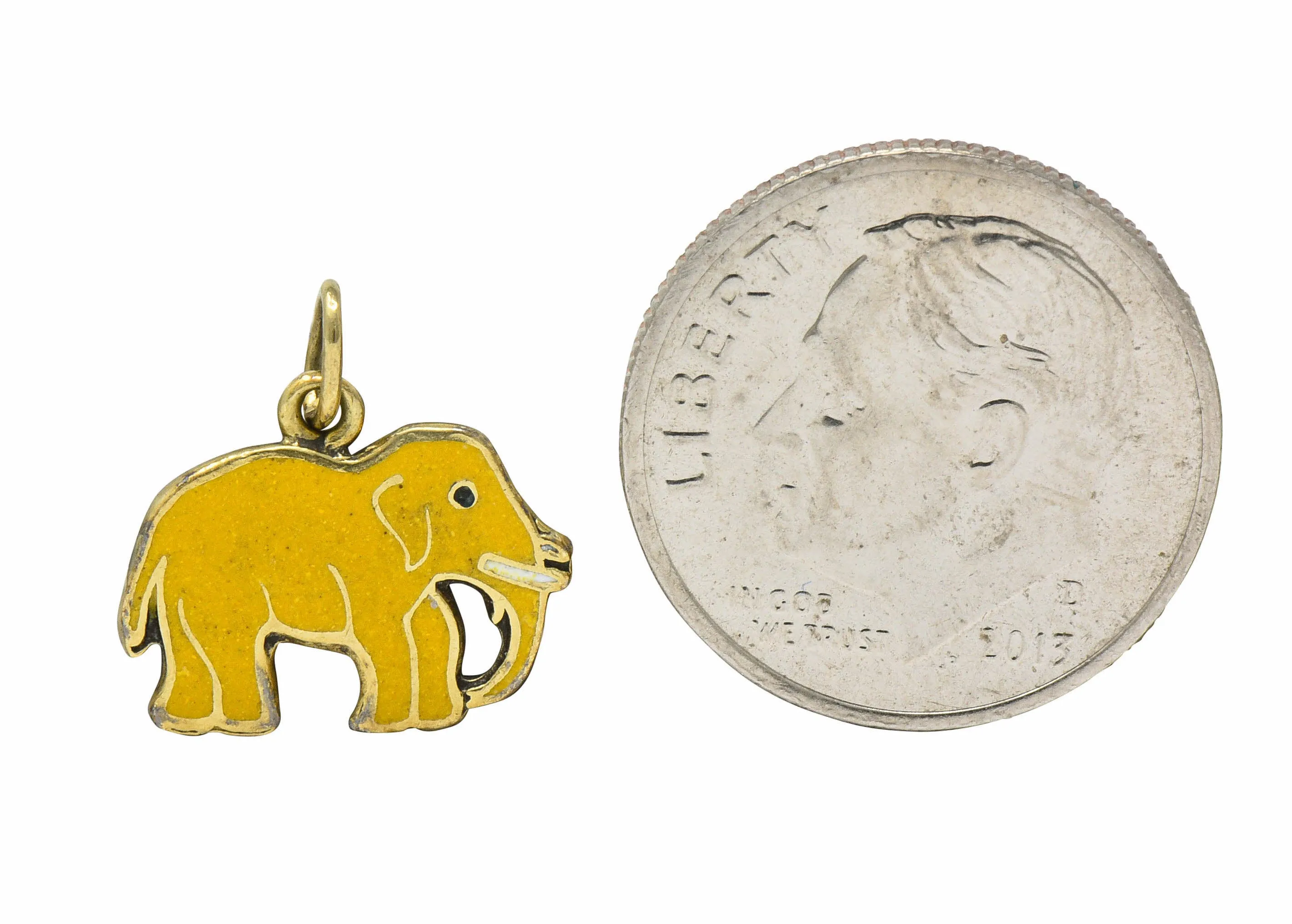 1920's Art Deco Yellow Enamel 14 Karat Gold Elephant Charm