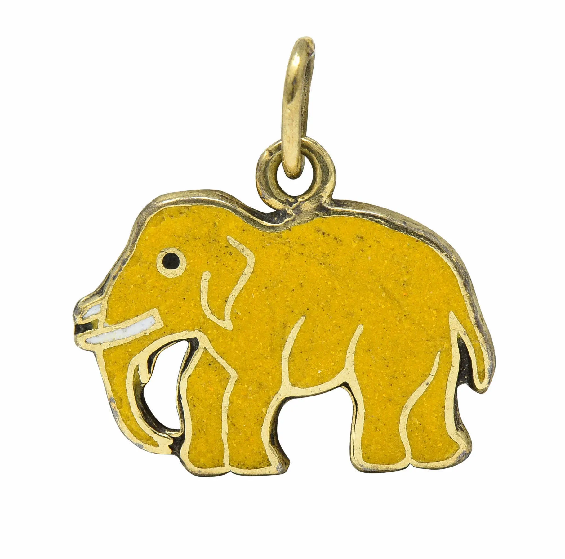 1920's Art Deco Yellow Enamel 14 Karat Gold Elephant Charm