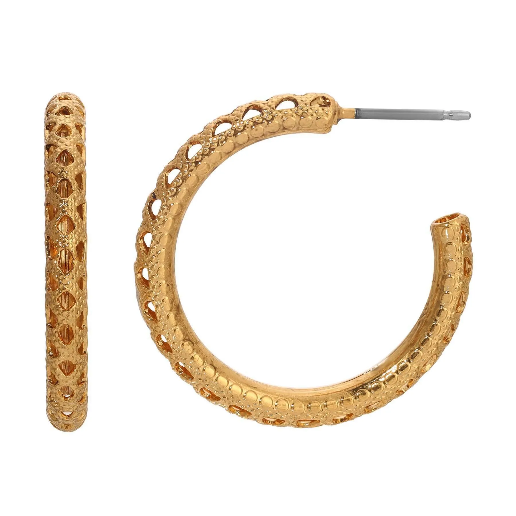 1928 Jewelry Gold Perforated Hoop Post Earrings