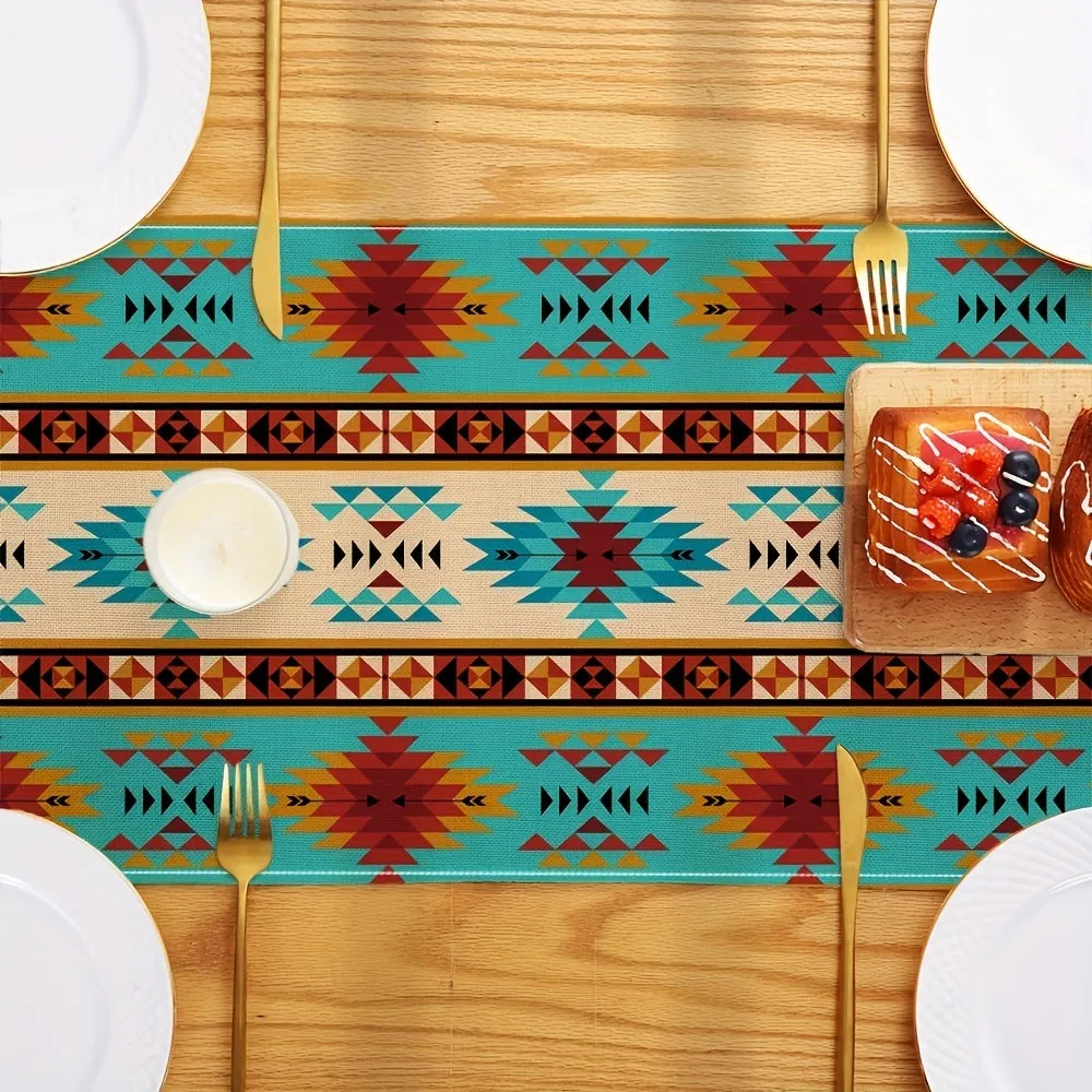 1pc Southwestern, Table Runner, Abstract Tribal Vector Seamless Pattern, Table Kitchen Decor, Table Runner For Home Decor, Holid