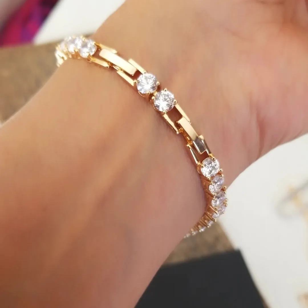 24k Yellow Gold Plated CZ Tennis Bracelet