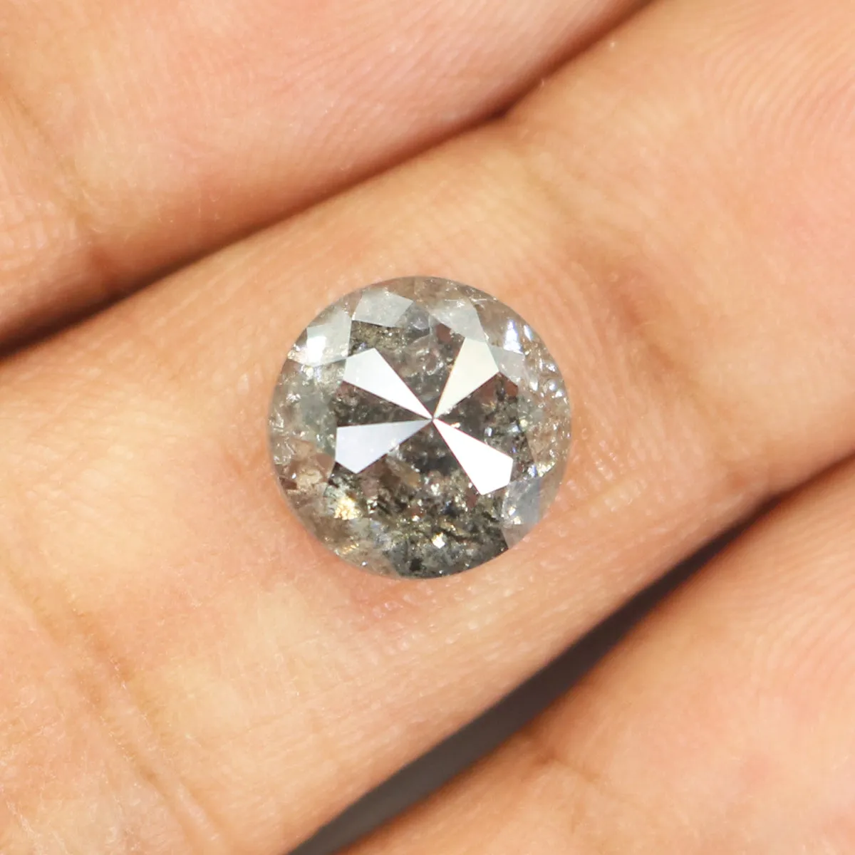 2.77 Ct Natural Loose Round Rose Cut Diamond Black Gray Color Round Diamond 8.40 MM Natural Loose Salt and Pepper Rose Cut Diamo