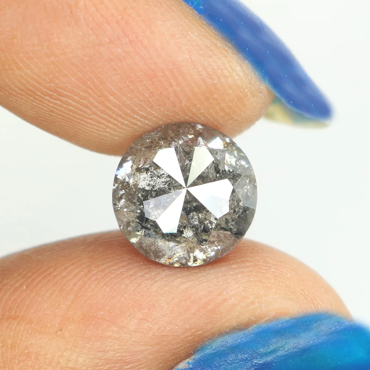 2.77 Ct Natural Loose Round Rose Cut Diamond Black Gray Color Round Diamond 8.40 MM Natural Loose Salt and Pepper Rose Cut Diamo