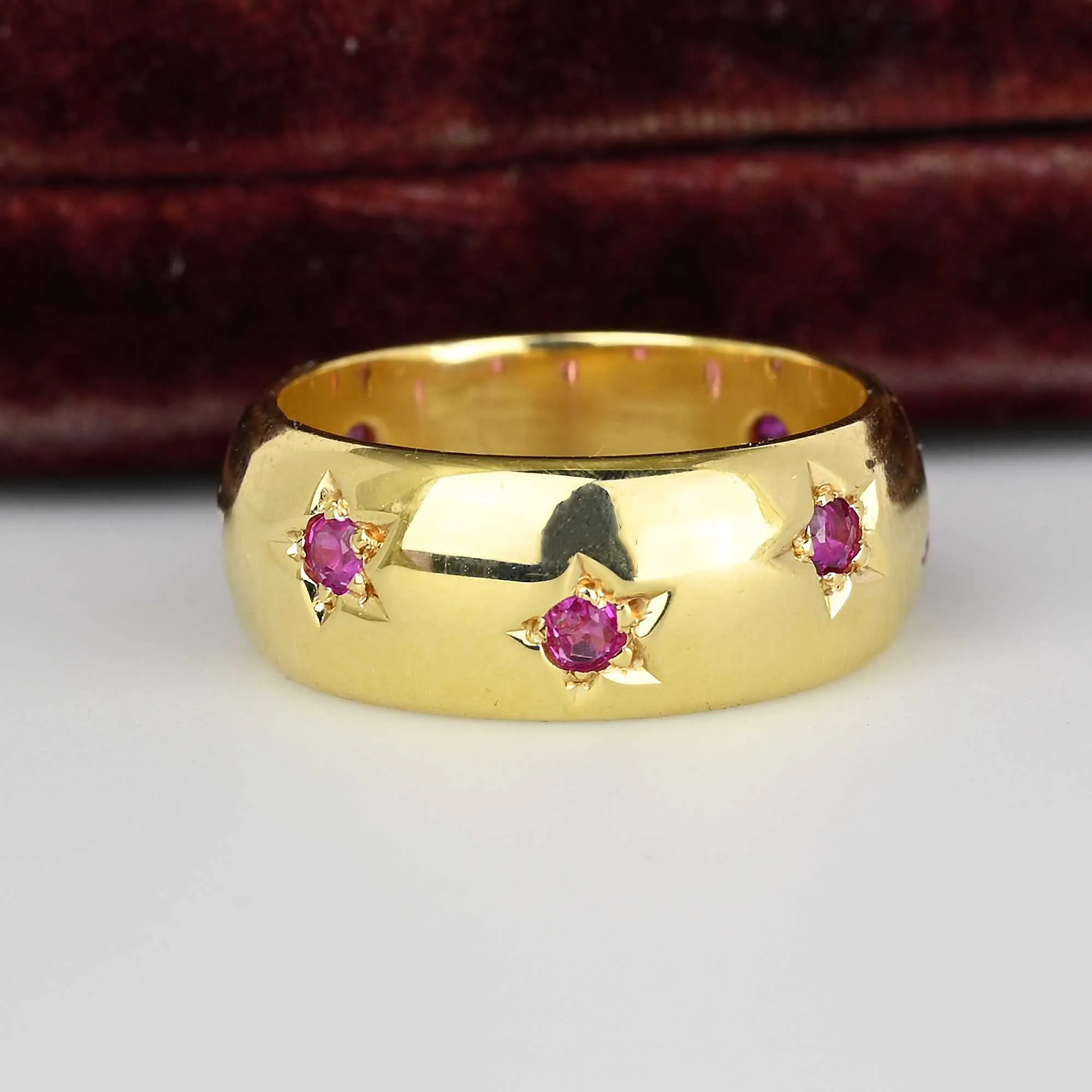 2nd Payment Vintage Heavy 14K Gold Star Ruby Eternity Ring Band