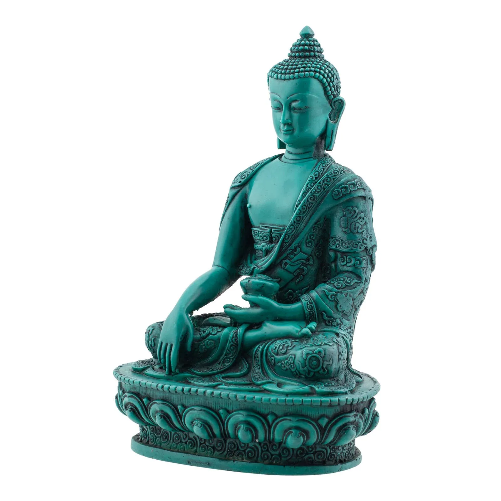 8 Turquoise Resin Gautama Buddha (Shakyamuni) Statue in Bhumis Parsa Mudra