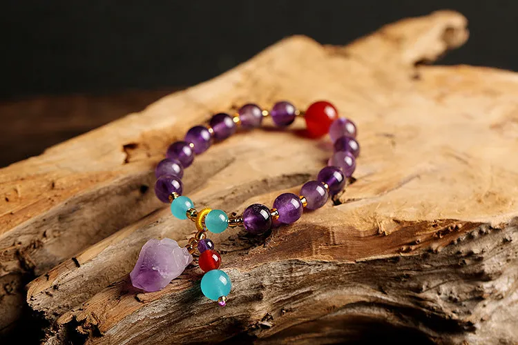 8mm Natural Amethyst Red Agate Amazonite Bead Bracelet